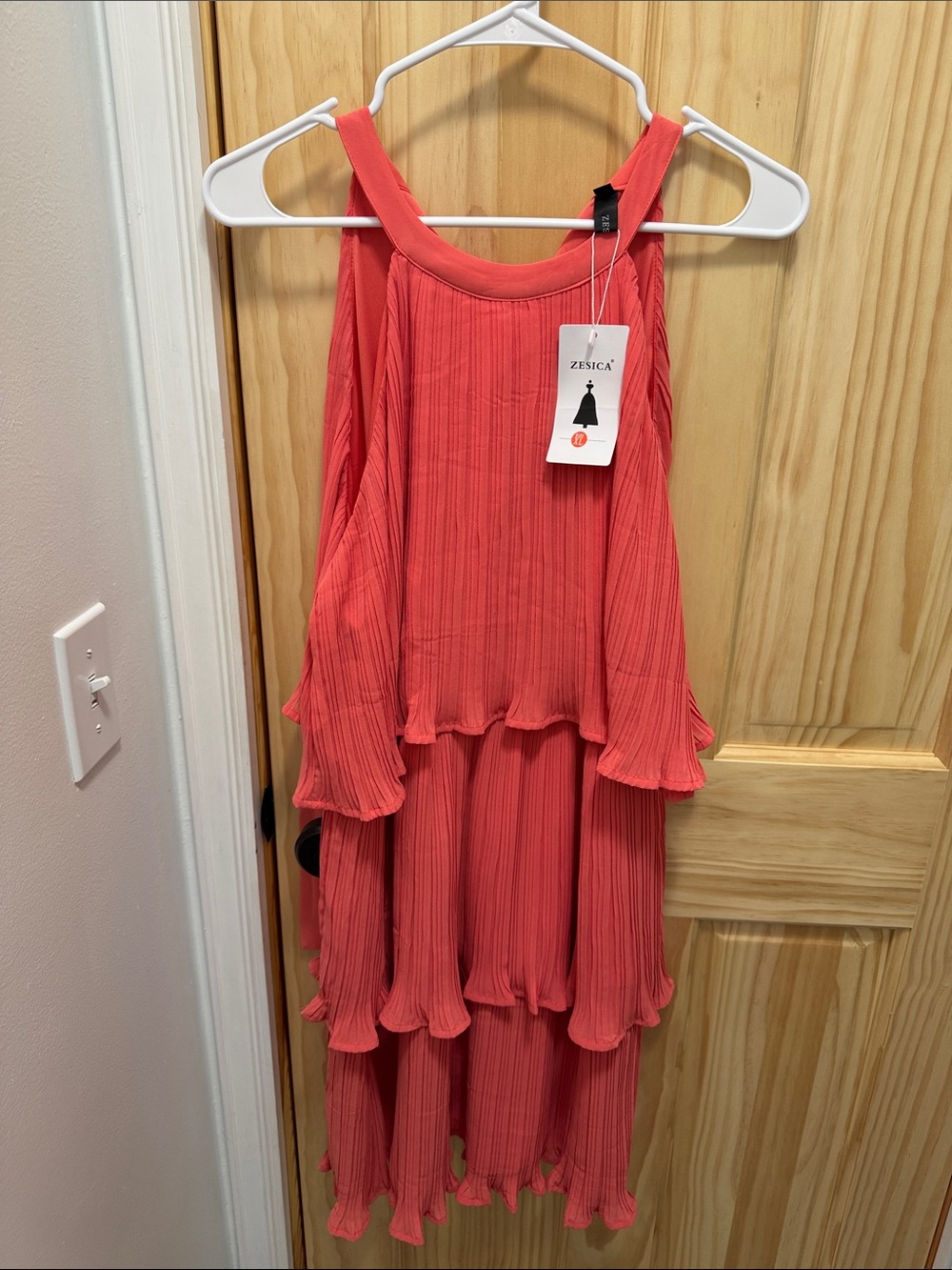 Zesica Coral Pink Ruffle Tiered Mini Dress